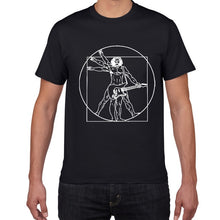 Cargar imagen en el visor de la galería, Funny Da Vinci guitar/drum T-Shirt Vitruvian Man rock band Vintage