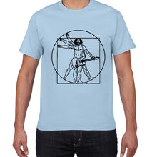 Cargar imagen en el visor de la galería, Funny Da Vinci guitar/drum T-Shirt Vitruvian Man rock band Vintage