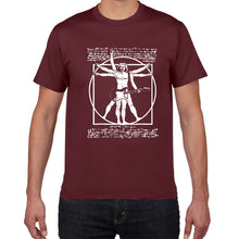 Cargar imagen en el visor de la galería, Funny Da Vinci guitar/drum T-Shirt Vitruvian Man rock band Vintage