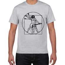 Cargar imagen en el visor de la galería, Funny Da Vinci guitar/drum T-Shirt Vitruvian Man rock band Vintage