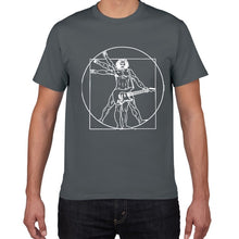 Cargar imagen en el visor de la galería, Funny Da Vinci guitar/drum T-Shirt Vitruvian Man rock band Vintage