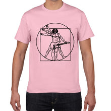 Cargar imagen en el visor de la galería, Funny Da Vinci guitar/drum T-Shirt Vitruvian Man rock band Vintage