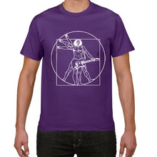Cargar imagen en el visor de la galería, Funny Da Vinci guitar/drum T-Shirt Vitruvian Man rock band Vintage