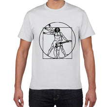 Cargar imagen en el visor de la galería, Funny Da Vinci guitar/drum T-Shirt Vitruvian Man rock band Vintage
