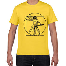 Cargar imagen en el visor de la galería, Funny Da Vinci guitar/drum T-Shirt Vitruvian Man rock band Vintage