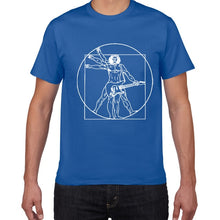 Cargar imagen en el visor de la galería, Funny Da Vinci guitar/drum T-Shirt Vitruvian Man rock band Vintage