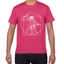 Cargar imagen en el visor de la galería, Funny Da Vinci guitar/drum T-Shirt Vitruvian Man rock band Vintage
