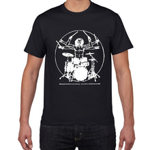 Cargar imagen en el visor de la galería, Funny Da Vinci guitar/drum T-Shirt Vitruvian Man rock band Vintage