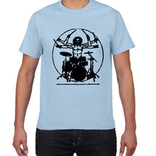 Cargar imagen en el visor de la galería, Funny Da Vinci guitar/drum T-Shirt Vitruvian Man rock band Vintage