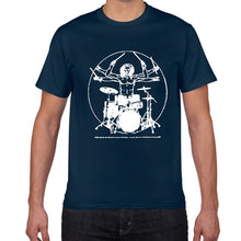 Cargar imagen en el visor de la galería, Funny Da Vinci guitar/drum T-Shirt Vitruvian Man rock band Vintage