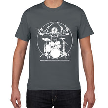 Cargar imagen en el visor de la galería, Funny Da Vinci guitar/drum T-Shirt Vitruvian Man rock band Vintage