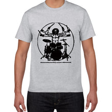 Cargar imagen en el visor de la galería, Funny Da Vinci guitar/drum T-Shirt Vitruvian Man rock band Vintage