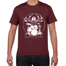 Cargar imagen en el visor de la galería, Funny Da Vinci guitar/drum T-Shirt Vitruvian Man rock band Vintage