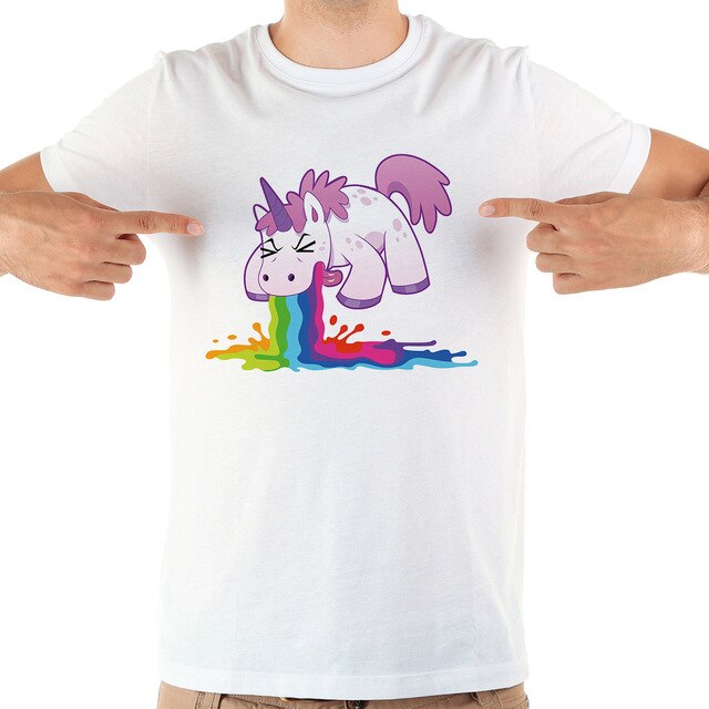 Funny Rainbow Vomiting Unicorn 2018 Tee selection white