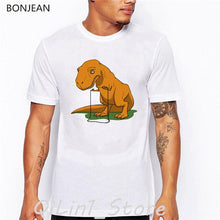 Lade das Bild in den Galerie-Viewer, Funny T-Rex Dinosaur and Christmas trees Tee shirt. 100% Cotton
