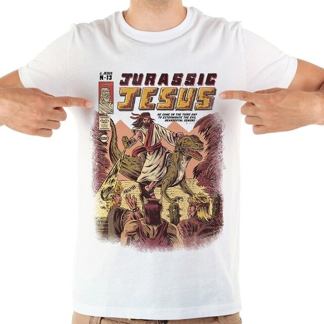 Funny JURASSIC JESUS on a Dinosaur Tee shirt